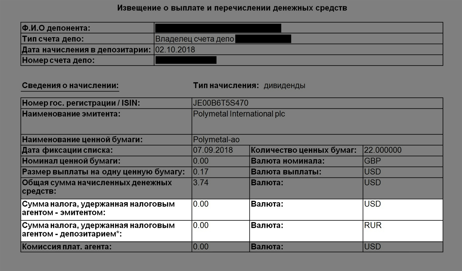 Полиметалл налог на дивиденды. Извещение о дивидендах. Извещение о выплате дивидендов. Сумма на Лога удержвнная налоговым агентом.