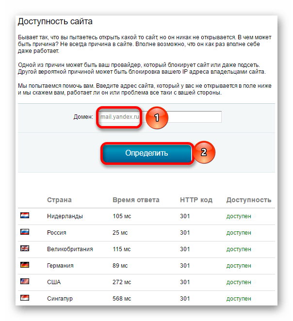 проверка доступности сайта яндекс почты