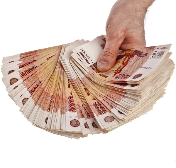 Вентилятор 1 миллион рублей российских банкнот в руке — стоковое фото