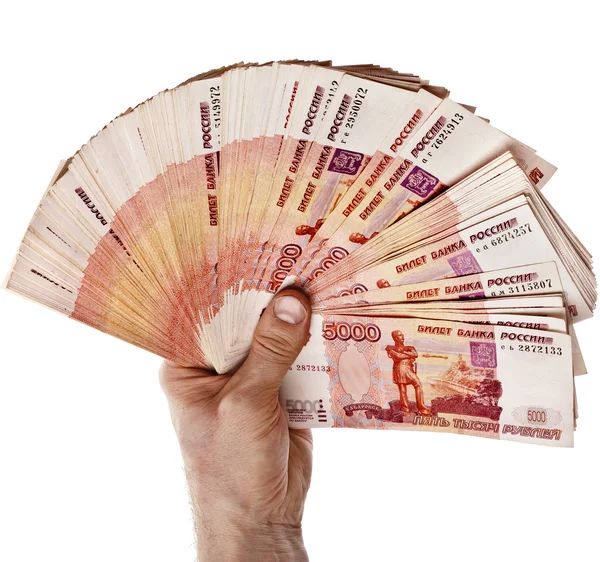 Вентилятор один миллион банкнот рублей Российской Федерации в руке человек — стоковое фото
