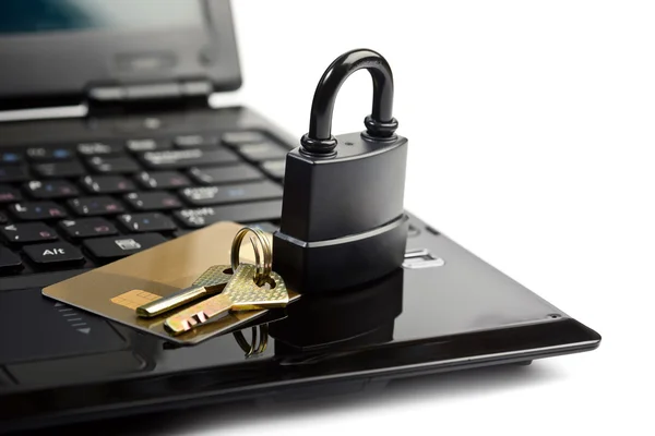 Ключ карты ноутбук замка защиты данных — стоковое фото