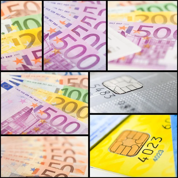 Банкноты евро и кредитные карты — стоковое фото