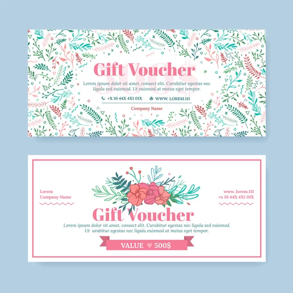 Gift certificate with delicate painted flowers in boho style. — стоковый вектор