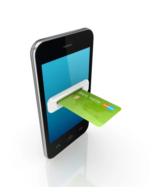 Зеленый кредитной карты и современный мобильный телефон — стоковое фото