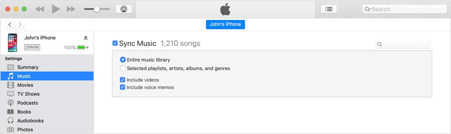 The checkbox next to Sync Music in iTunes.