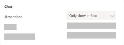 Image of Teams notifications settings option to only show notifications in the activity feed.