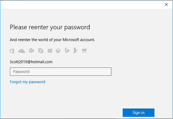 reenter microsoft account passwordg