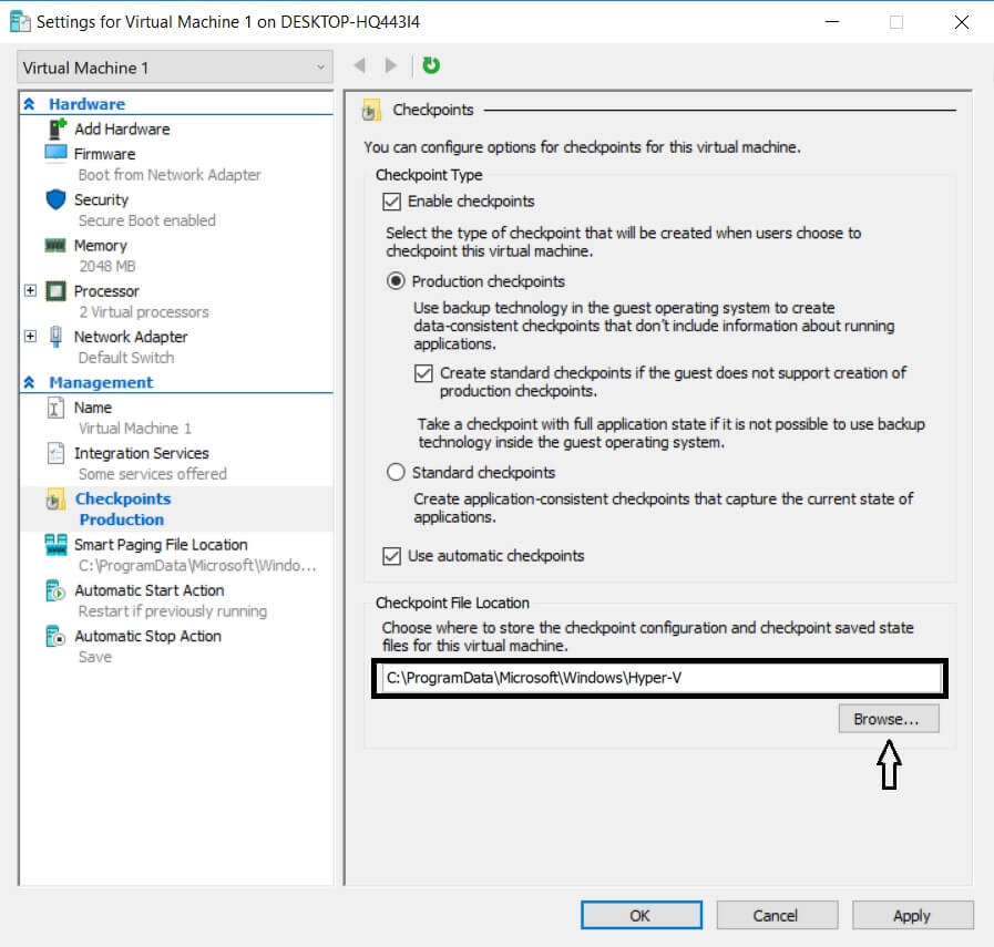 Configuring checkpoint location